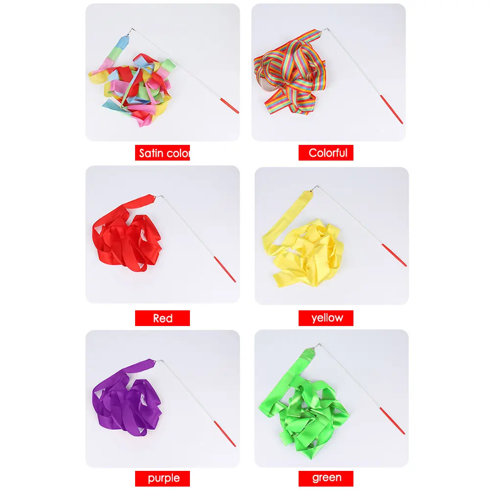 2m Gym Dance Ribbons Training Rainbow Stick Twirler Art Ballet Streamer for Kids