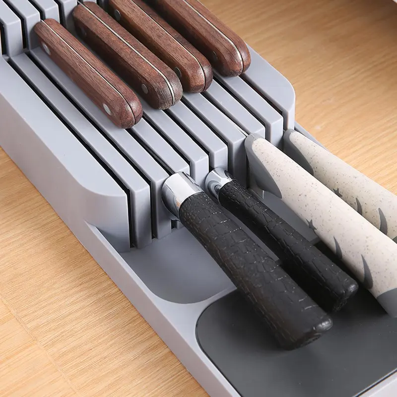 Kitchen Drawer Knife Storage Organizer, 1 Count Multi Grid Knife Storage Box, Knife Block, Kitchen Utensil Organizer, Kitchen Accessories 8