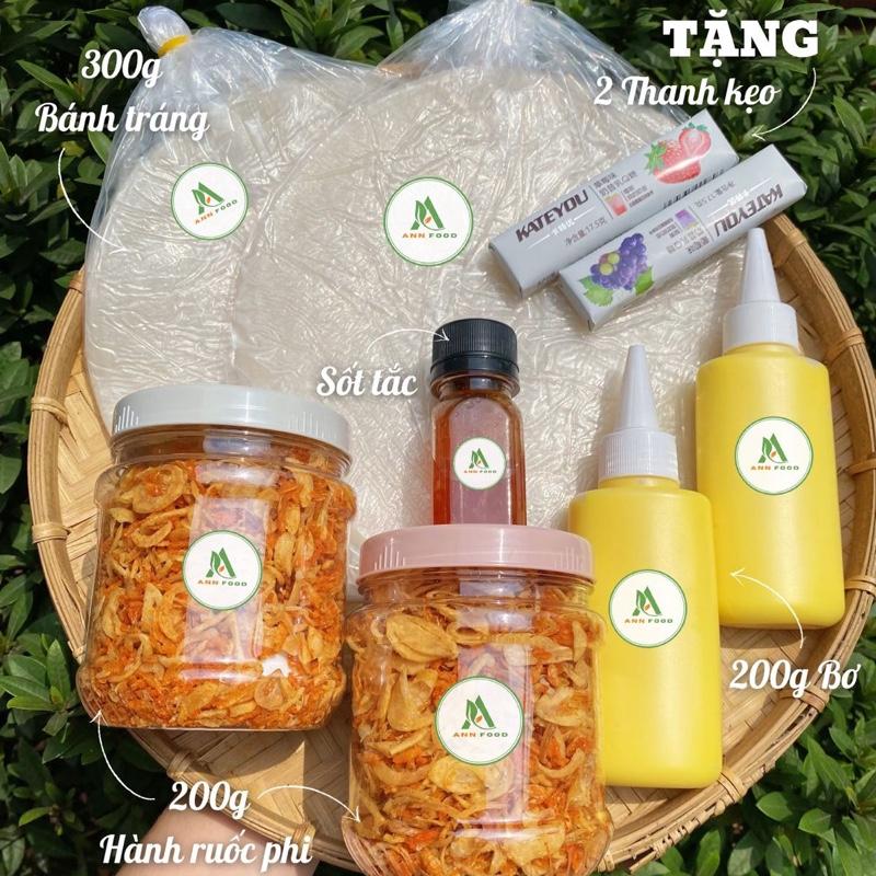 Combo Bánh Tráng Phơi Sương TẶNG KẸO, 300g Bánh Tráng, 200g Hành Ruốc Phi, 200g Bơ, 1 Chai Sốt Tắc, Tặng 2 Thanh Kẹo Trái Cây, Ann foodie  Đồ Ăn Vặt