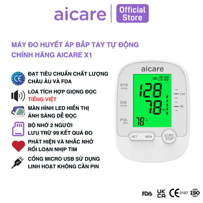 Máy Đo Huyết Áp Bắp Tay Tự Động Chính Hãng AICARE X1, Giọng Nói Tiếng Việt Dành…