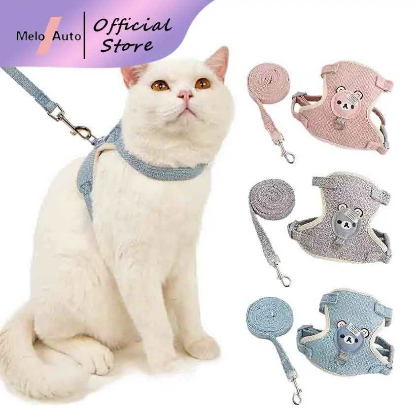Adjustable Pink/Grey/Blue Cat Dog Harness with Leash Set for Walking Pets Puppy Kitten Comfortable