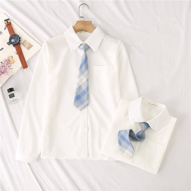 Product Introduction of Free Tie JK Uniform Shirt Women's Long-Sleeved Preppy Style Korean Spring and Autumn Medium and Small Children All-Matching Student White Shirt 4