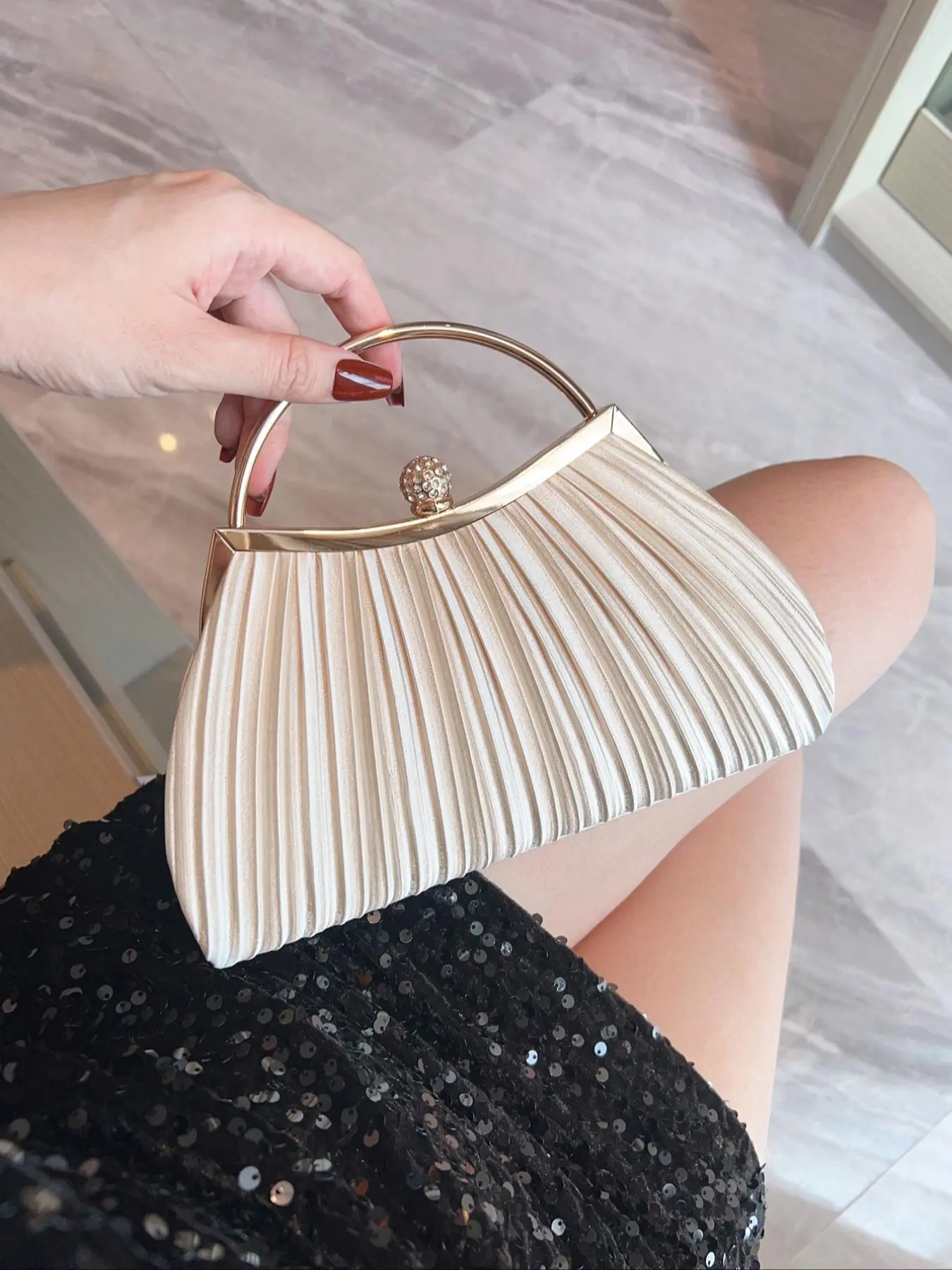 Elegant Solid Color Top Handle Handbag with Chain Strap, Women's Evening Bag for Party Wedding, Casual Trendy Versatile High-quality Daily Commuting Bag, Girl Fashionable Shopping Bag