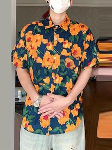 Men's Floral Printed Short Sleeve Shirt, Loose Casual Button-down Lapel Collared Shirt for Summer, Stylish Comfortable Beach Wear, Fashion Men's Top for Holiday Vacation Party