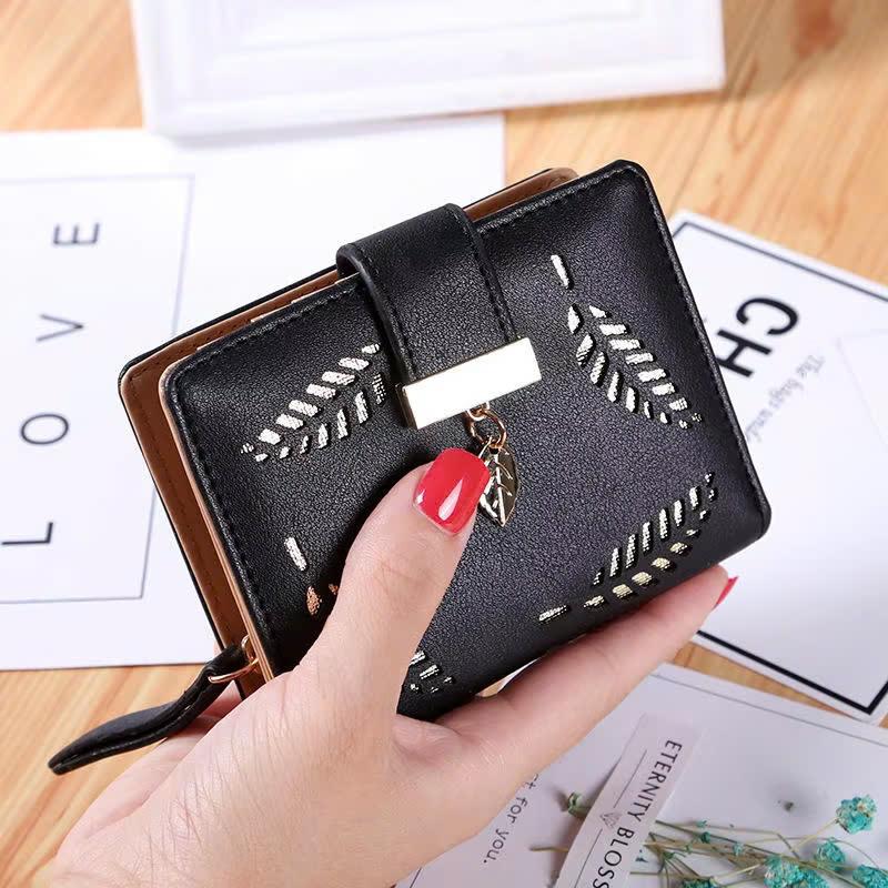 Ví nữ dài cầm tay loại cao cấp phối họa tiết hình chiếc lá và đai cài độc đáo và sang trọng nhiều ngăn tiện dụng G0058 5