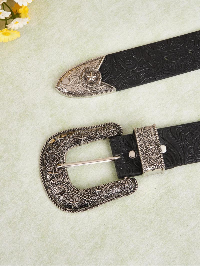 Product Introduction of Women's Vintage Western Style Floral Pattern Buckle Belt, Fashionable PU Leather Belt for Daily Clothing Decor, Trendy All-match & Exquisite Belt for Birthday Gift 4