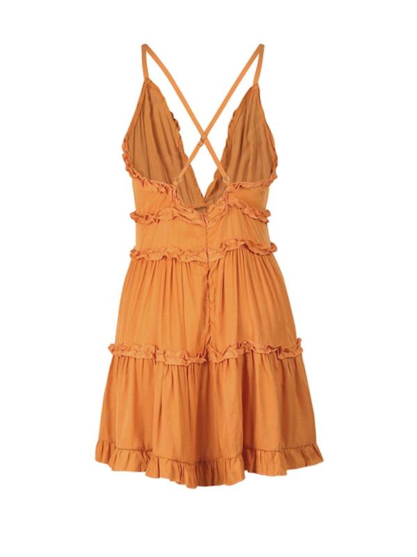 Women's Plain Criss Cross Frill Cami Dress, Adjustable Strap Deep V Neck Short Dress for Summer, Fashion Women's Dress for Beach Holiday, Womenswear 8