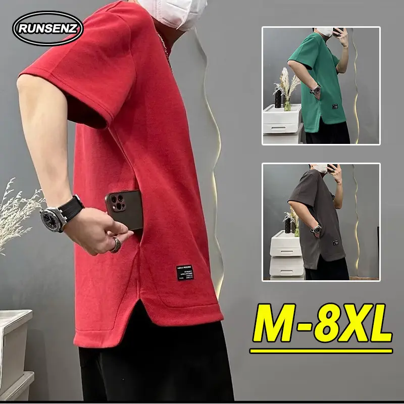 M-8XL Korean Design Pocket T Shirt Men Simple Loose Casual Short Sleeve Plus Size Top