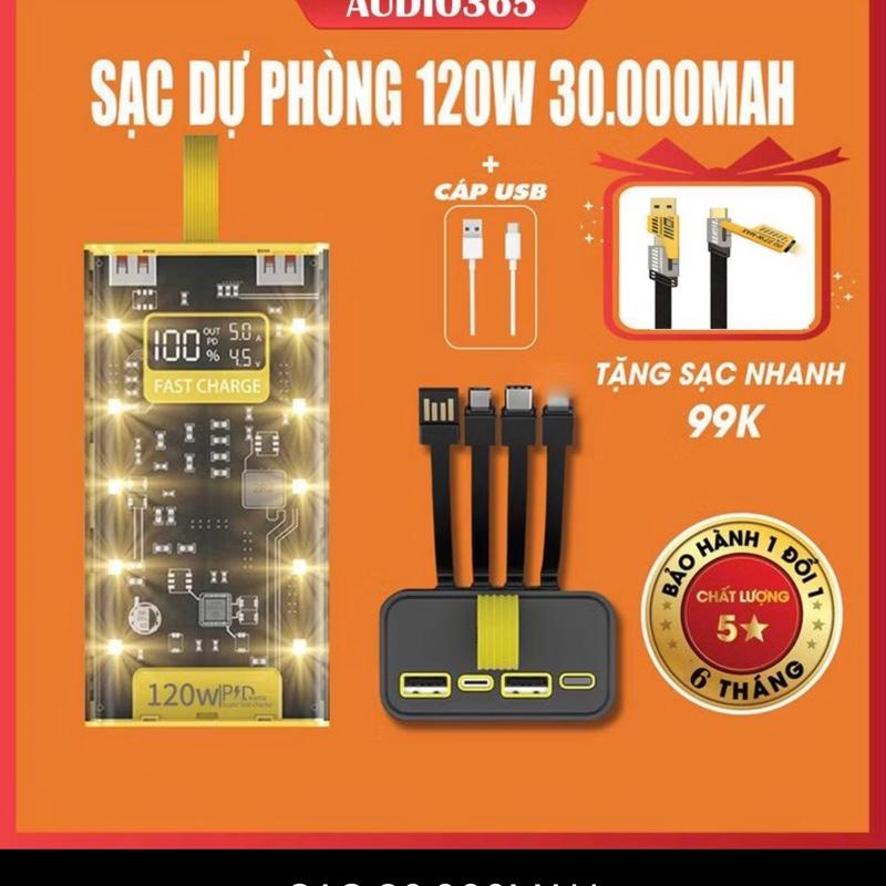 (Deal   TẶNG CÁP SẠC NHANH )<PIN sạc dự phòng  120W tối đa 30000 mah và 50000mah  hỗ trợ sạc nhanh22.5M . Hỗ trợ 4 đầu ra tích  hợp 2 cổng sạc đầu ra và đầu màn hình led hiển thị pin - sạc được  cho tất cả các dòng  máy điện thoại  Titan pin dự  phòng