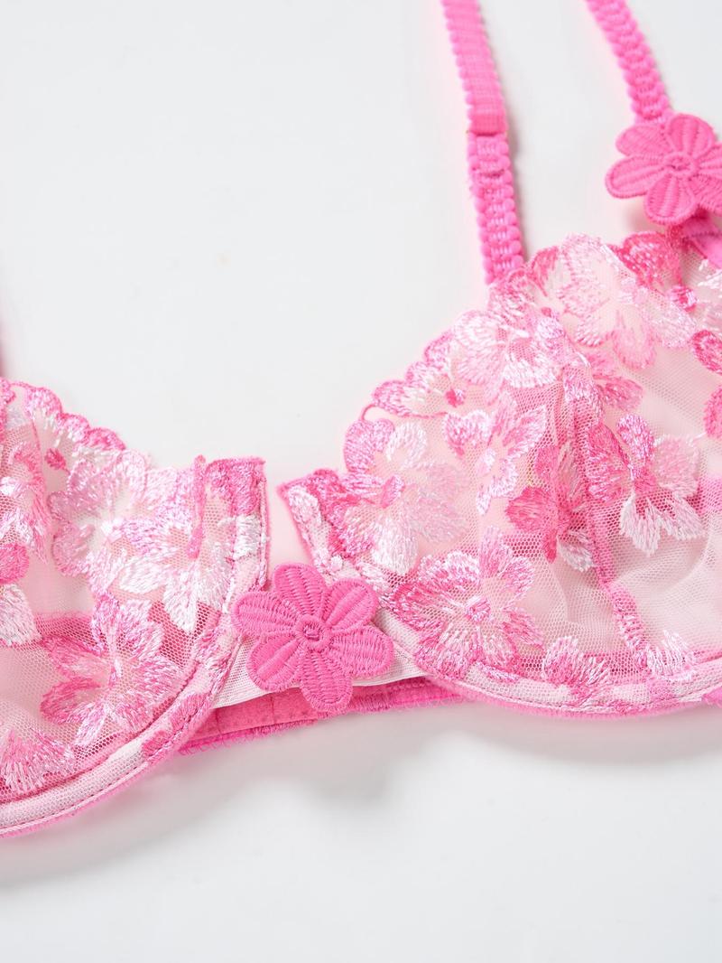Product Introduction of Women's Floral Embroidery Sheer Sexy Lace Lingerie Set, Adjustable Strap Push Up Bra & Thong, Sexy Lingerie Set for Women 3