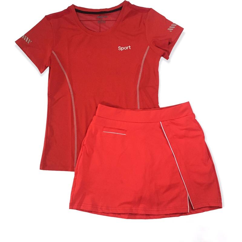 Bộ váy tennnis, golf, cầu lông thiết kế kiểu xẻ tà có 2 túi kết áo cộc tay thể thao vải thun 4 chiều mịn mát Sport Tập Thể Dục 3