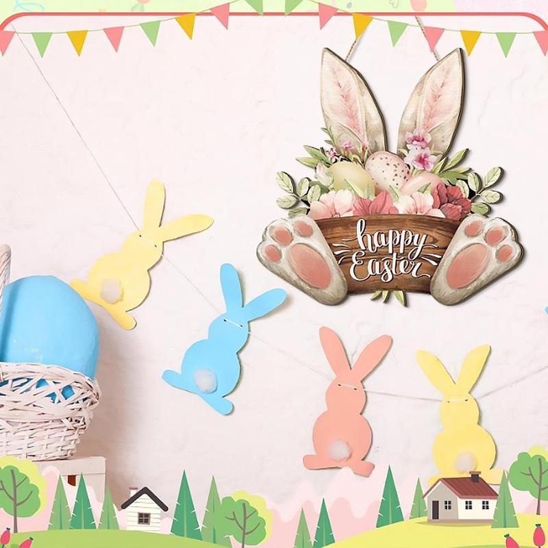 Product Introduction of Easter Themed Wall Hanging Decoration, Cute Rabbit & Egg Pattern Wall Art, Wall Decor for Home Living Room Bedroom, Ornaments 4