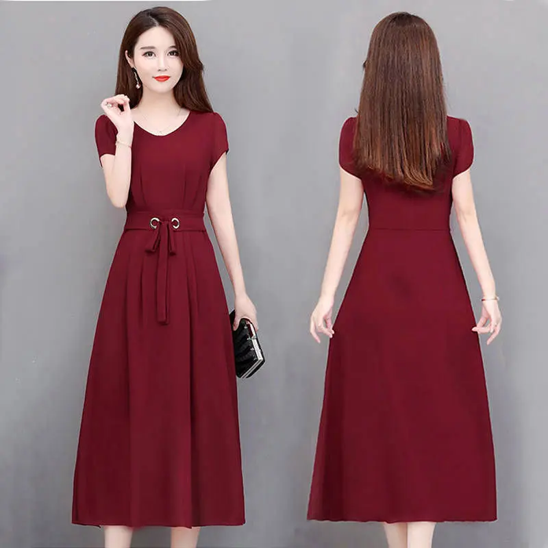 Váy Ngoại Cỡ Dành Cho Phụ Nữ, Nhanh Chóng Vận Chuyển, ngắn Tay Áo, Dài Trung Bình Trên Đầu Gối, Dòng Váy Midi, Thắt Lưng Mỏng Vừa Vặn, Váy Chữ A, Hỗ Trợ 2024 Mùa Hè 3