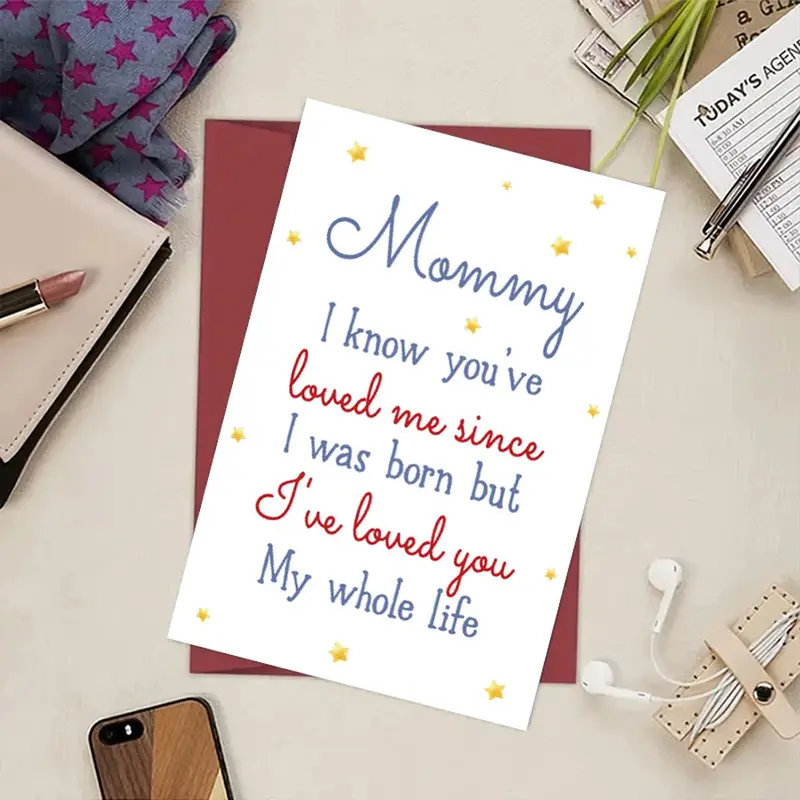 Mommy Letter Pattern Greeting Card with Envelope, 1/3 Counts Creative Birthday Gift Card, Mother's Day Gift for Mom, Birthday Gift for Mom, Party Supplies 2