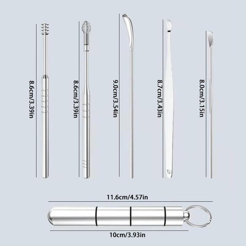 6pcs Stainless Steel Ear Wax Remover Tool with Storage Box, Earwax Collector Spiral Turn Ear Pick, Ear Cleaner Spoon, Ear Cleaning Tool Set 2