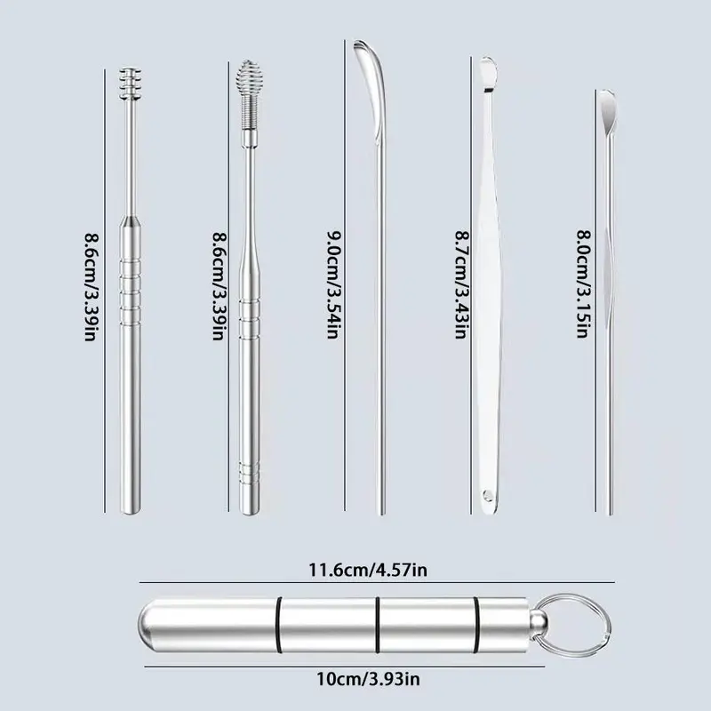 6pcs Stainless Steel Ear Wax Remover Tool with Storage Box, Earwax Collector Spiral Turn Ear Pick, Ear Cleaner Spoon, Ear Cleaning Tool Set 2