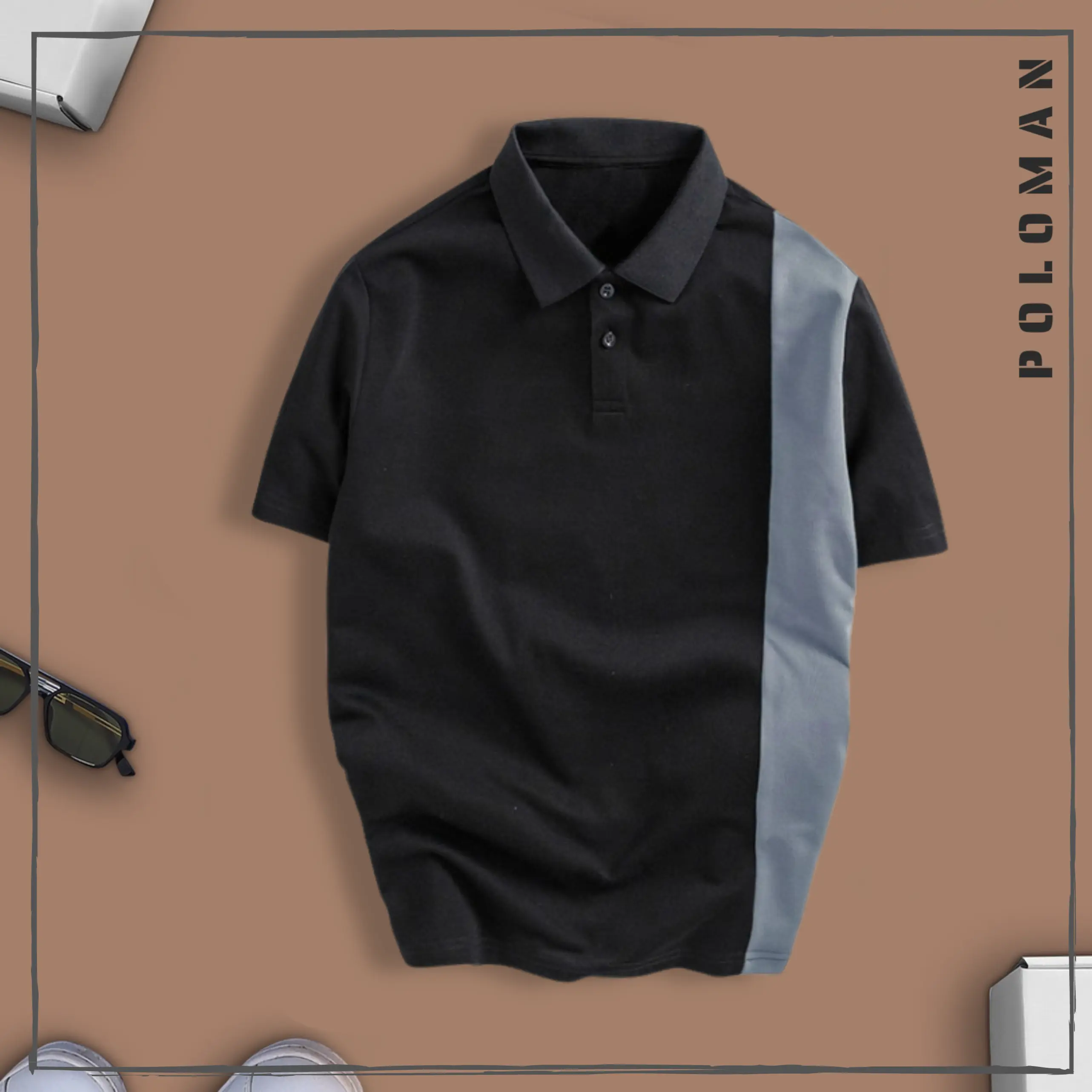 Áo Có Cổ POLOMAN LINE Vải CVC Cá Sấu Sang Trọng, Đứng Form - Áo Polo Thời Trang Tay Ngắn Có Cổ Phối Thân (Black/White) Nam Menswear UMA POLOMANOR Top Shirt Ngắn Tay Cộc Tay