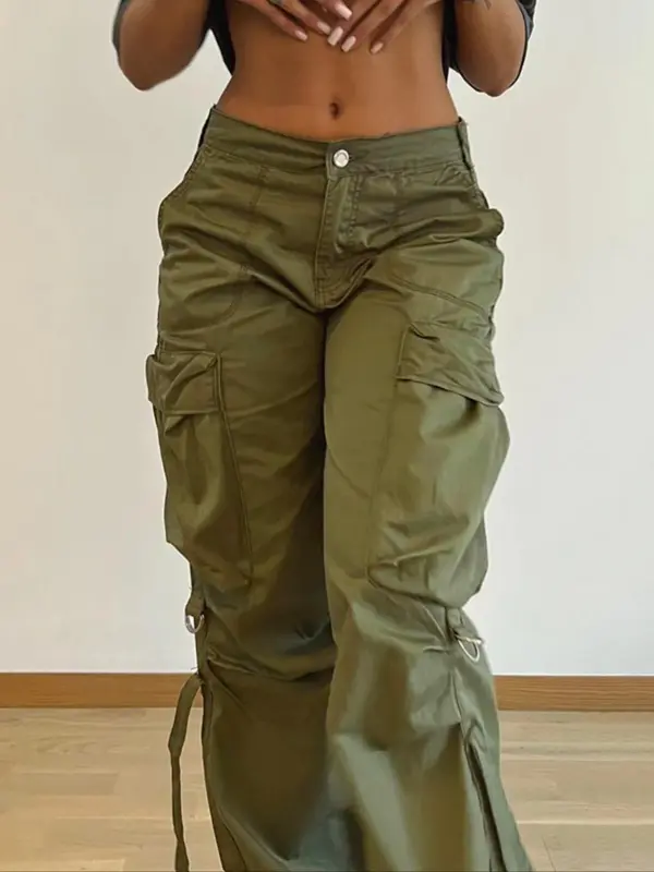 Women's Solid Multi-pocket Cargo Pants, Y2k Casual Street Trousers for Daily Wear, Ladies Bottoms for All Seasons 5