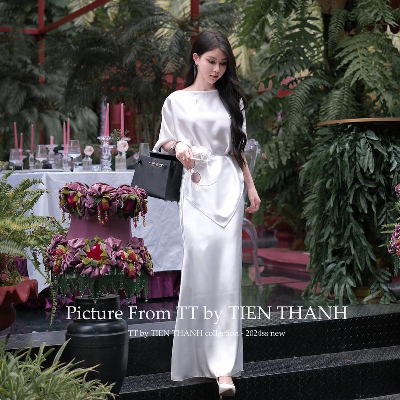 Bộ đồ Julie từ T T by TIENTHANH - Chân váy đuôi cá, áo đơn giản lệch vai - Màu trắng/đen/nude đậm/nude nhạt/đỏ đô/xám tây - Chất liệu lụa Hàn Châu - Kích thước S/M/L - Nữ, Women Nữ Top 2