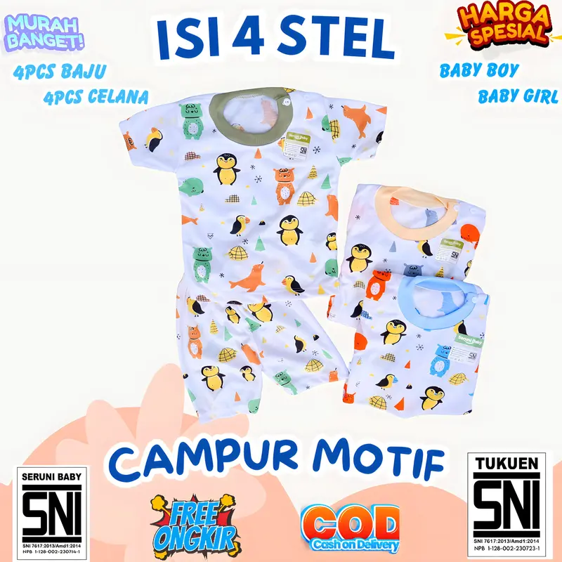 FREE KACAMATA PAKET HEMAT 60RB  DAPAT 4 STEL BAJU BAYI SNI 0-12 BULAN RANDOM MOTIF Bunda Parsel 7