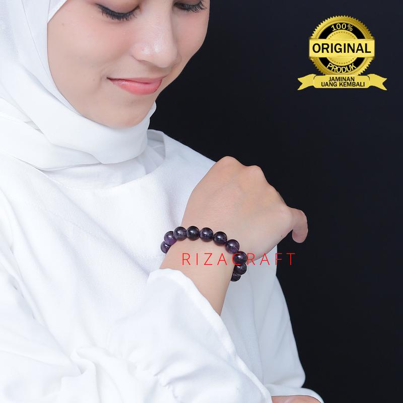 Gelang Cowok Cewek Keren Aesthetic Batu Alam Kristal Amethyst Kecubung ASLI Original Kalimantan 3