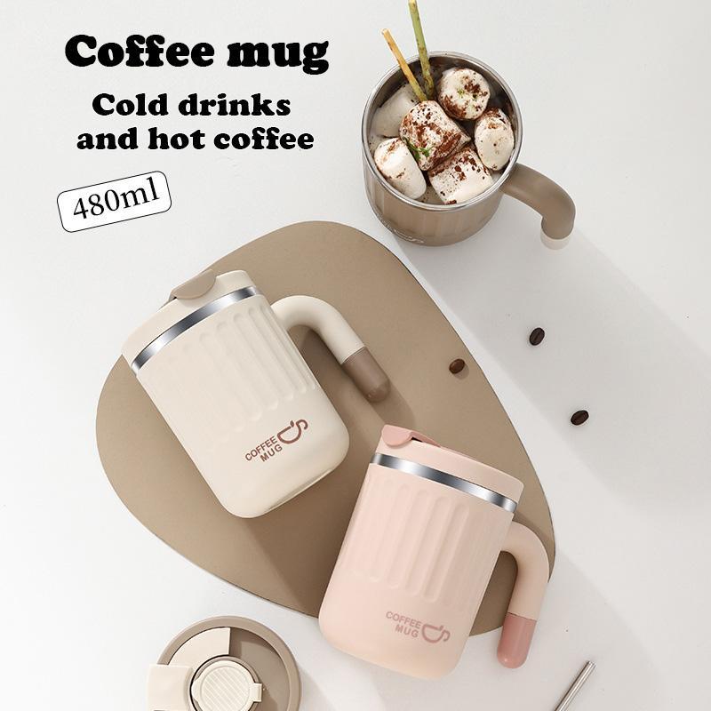 Product Introduction of 480ML Coffee Vacuum Flask & Multifunctional Cup Brush, 1 Count Insulated Drinking Cup with Straw & 1 Count Cleaning Brush, Drinking Cup for Home Office Use 6