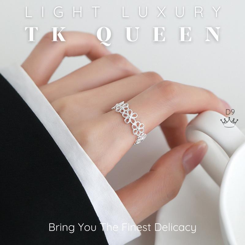 【D9 Nhẫn bạc S925 hình hoa tinh tế Trang sức phụ kiện nữ thiết kế phong cách Light luxury - TK QUEEN Accessories - Women Nữ nhẫn trơn  mỹ ký