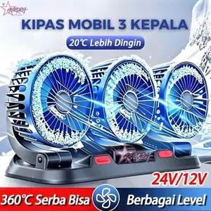 [auroracollect] Kipas Angin Mobil 3 Kepala Dashboard Fan 12V/24V USB Pendingin Kabin Rotasi 360 Car Cooling Fan 3 Head