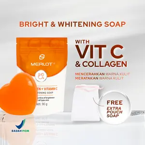 MERLOT Bright Whitening Soap Vitamin C dan Collagen Sabun Pencerah Kulit BPOM 90g Mencerahkan & Meratakan Warna Kulit Free Extra Pouch