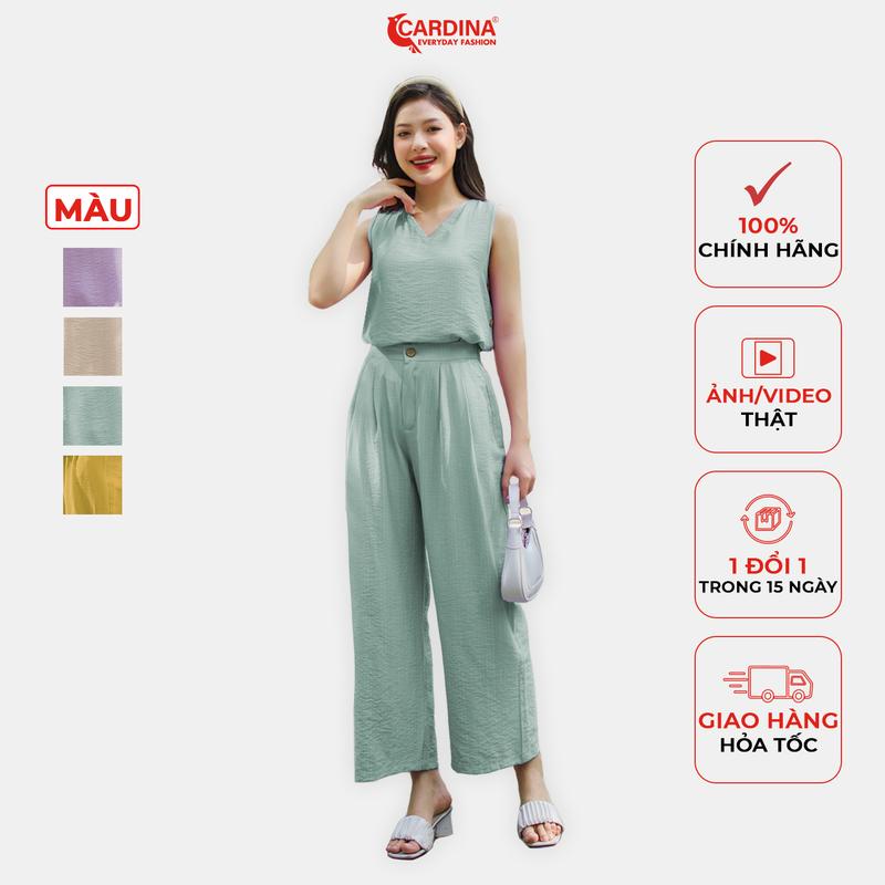 Đồ Bộ Nữ CARDINA Chất Đũi BamBoo Xước Cao Cấp Áo Sát Nách Quần Dài Màu Sắc Tinh Tế 3DF01 Jean Top Women Kem Jacket Pants