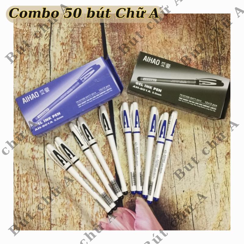 Combo 50 Bút Chữ A Hoa Đầu Bi 0.5mm Cho Nét Chữ Thanh Mảnh Với 3 Màu Xanh Đen Đỏ Hàng Chất Lượng
