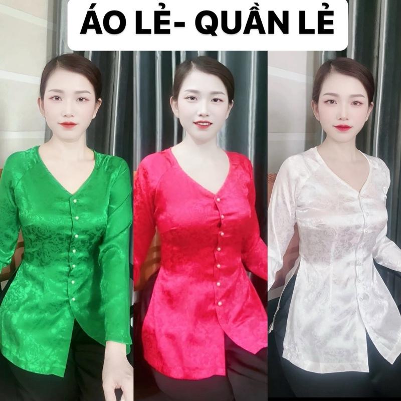   ÁO LẺ   QUẦN LẺ  Áo lẻ bà ba nữ gấm cổ tim tay dài quần lẻ trắng đen Women Nữ 