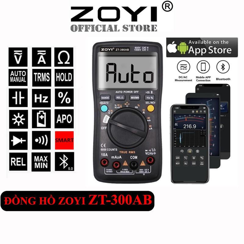 Đồng Hồ Đo Điện Vạn Năng Điện Tử Zoyi ZT-300AB Kết Nôi Bluetooth, Đồng Hồ Đo Điện Đa Năng Đo Điện Trở Cách Điện, Điện Áp AC DC, Kiểm Tra Tụ Điện, Dò Điện NVC 0