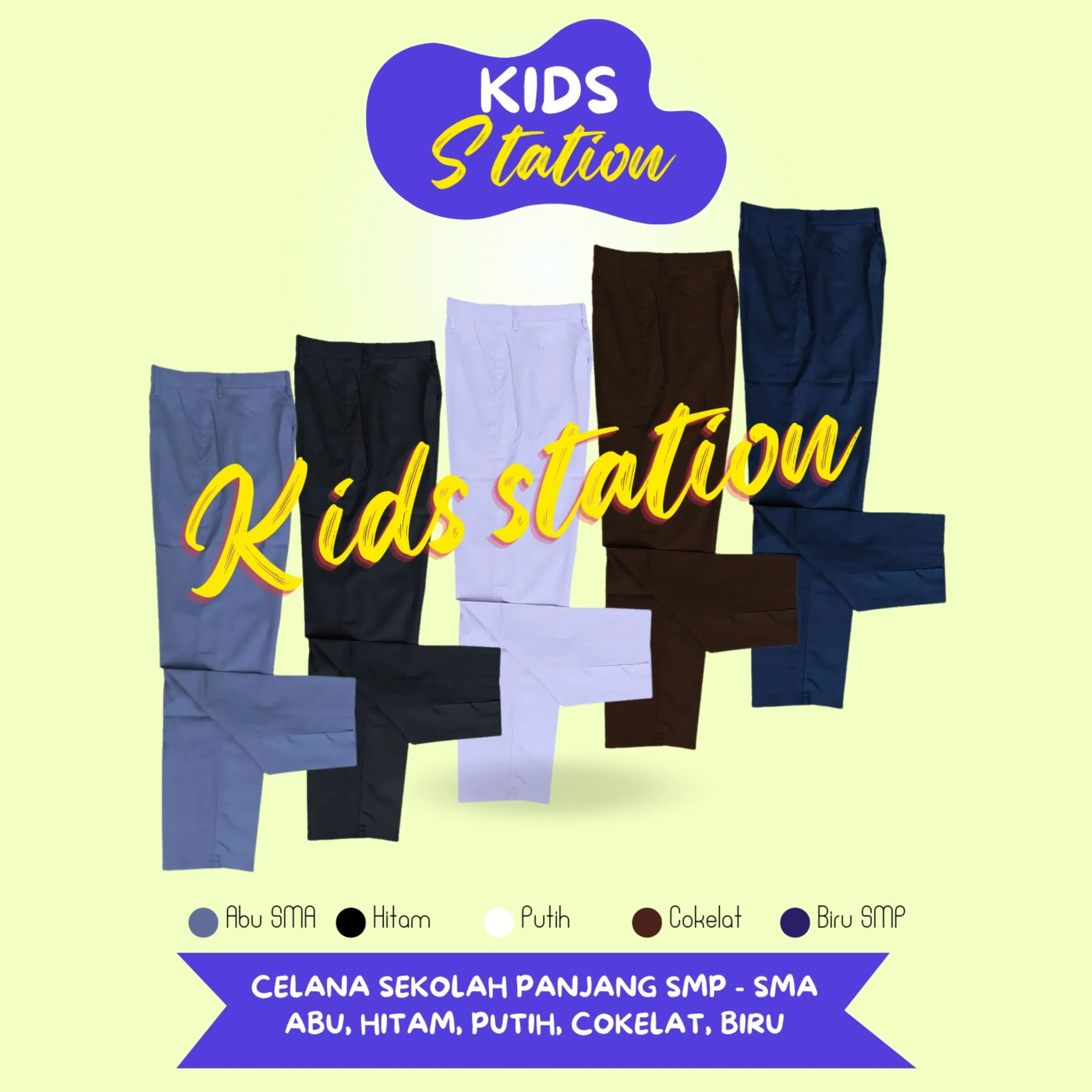 Celana Panjang Sekolah SMP SMA Kelas 1 2 3 atau 7 8 9 dan 10 11 12 Warna HItam Putih Cokelat Pramuka Abu SMA dan Biru SMP Celana Panjang Formal Bawahan Seragam Sekolah Fashion