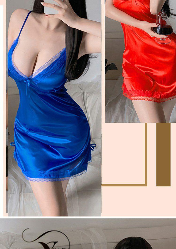 Product Introduction of Sexy Pajamas for Women Ice Silk Strap Night Dress Pure Desire Bow Lace Nightgown New Abstinence Series Suit 7
