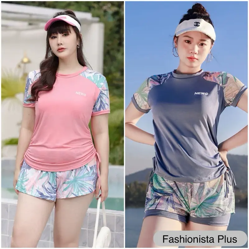 Plus size curvy swimsuit with sleeves and shorts for women, swim wear, beach wear water sports swimming suit