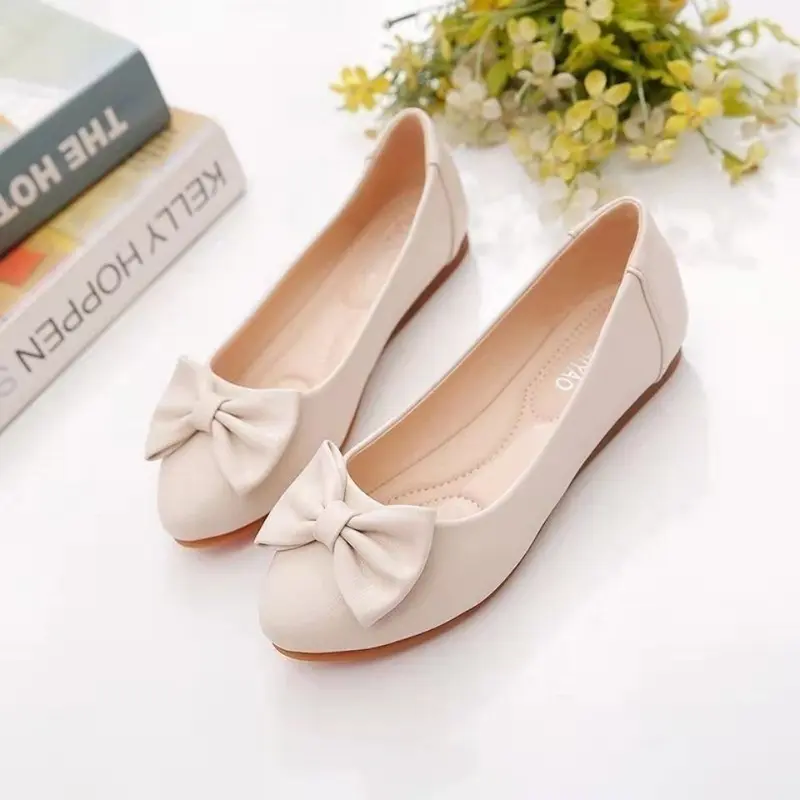 Giày Nữ, Da Thật, Đáy Gân, Hàng Mới Về, Dễ Phối Đồ Thường Ngày Không Trơn Trượt, Nhẹ, Đế Mềm, Giày Da Nữ, Giày Đế Bằng Shoes Giày Bệt 6