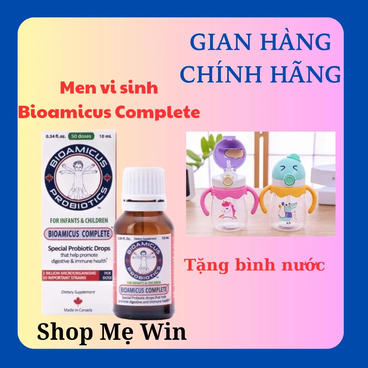 Men vi sinh 10 chủng Bioamicus Complete nhập khẩu Canada lọ 10ml cho trẻ tiêu hóa khỏe {Tặng Bình nước }
