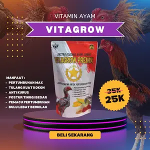VITAGROW PREMIX Pakan tambahan ayam cepat besar di masa pertumbuhan kaya vitamin kalsium protein tinggi enzim lemak ayam jadi ukuran besar masa otot padat tulang kuat kokoh ukuran jumbo