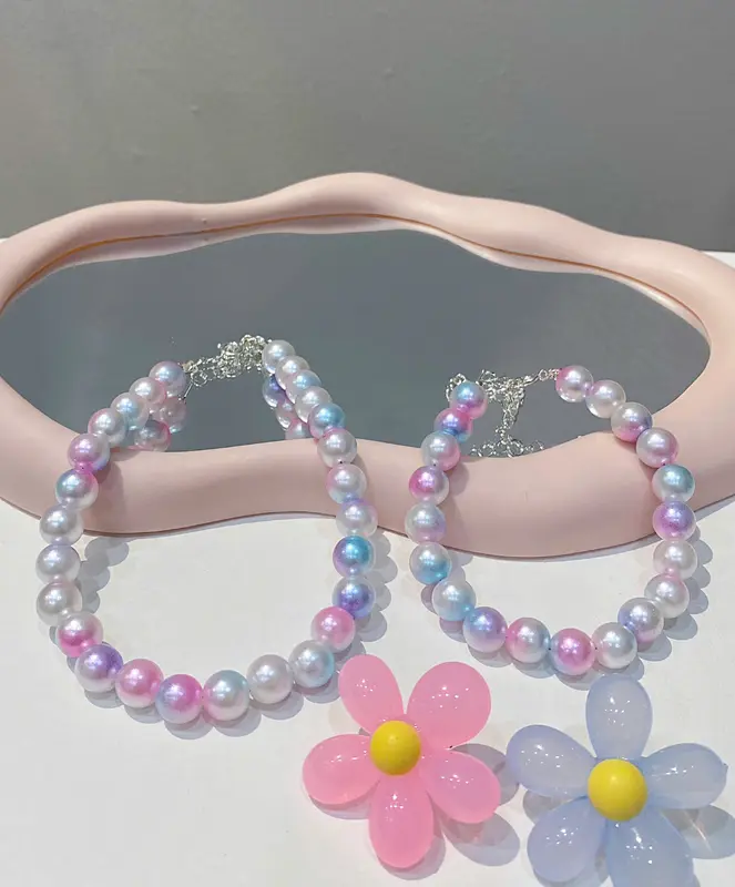 Dây Đeo Cổ Mèo, Chó Cưng Dễ Thương, Vòng Hạt Châu Ánh Tím Đa Sắc Mix Charm Ngộ Nghĩnh 5