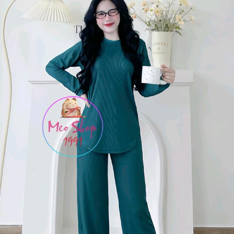 [Mua 2 Bộ Kèm qu@](S)Bộ ủ kem thun gân lạnh quần áo suông +tay xỏ ngon bigsize Nữ - Chất thun gân lạnh Co giãn tốt - Top, Women ốp gấu màu hồng cam thường set  bộ đồ ủ kem  thun lạnh đồ  bộ tết