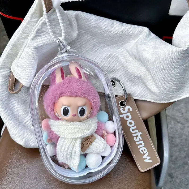 Beg Lampin Vinil Pelindung, Labubu, Anak Patung Kapas, Beg Galas Kartun, Anak Patung Mewah, Kalis Habuk, Beg Anak Patung Pengeringan, Sesuai untuk Hadiah Hari Kanak-kanak, 15cm