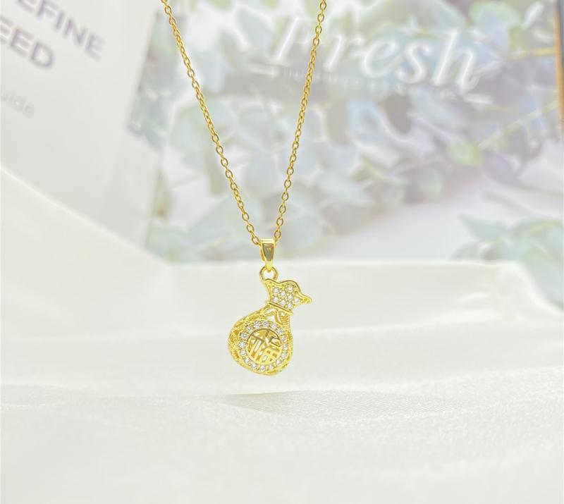 Product Introduction of Titanium Steel Lucky Lucky Bag Girls' Necklace Fashionable All-Match Hollow-out Fu Purse Stainless Steel Clavicle Chain No Rust No Blackness No Fading No Itching Gift for Wife Mother Girlfriend Girlfriends 2