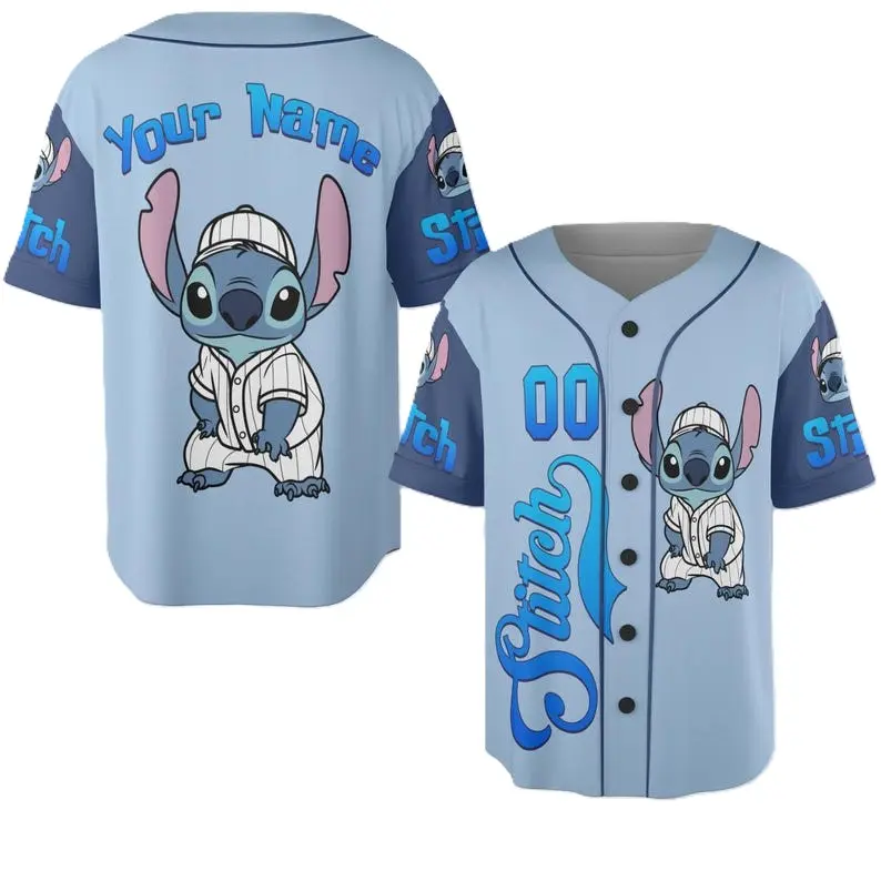 Custom Stitch Baseball Jersey, Personalized Striped Shirt for Kids & Adults, Stitch Birthday Gift, Cute Outfit for Fans