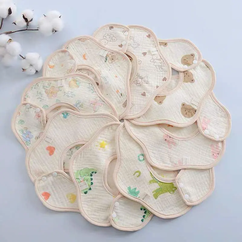 Yếm Chống Thấm Hoa và Chữ U Ăn Dặm 6 Lớp Vải Xô Muslin Siêu Thấm Hút Cho Bé 4