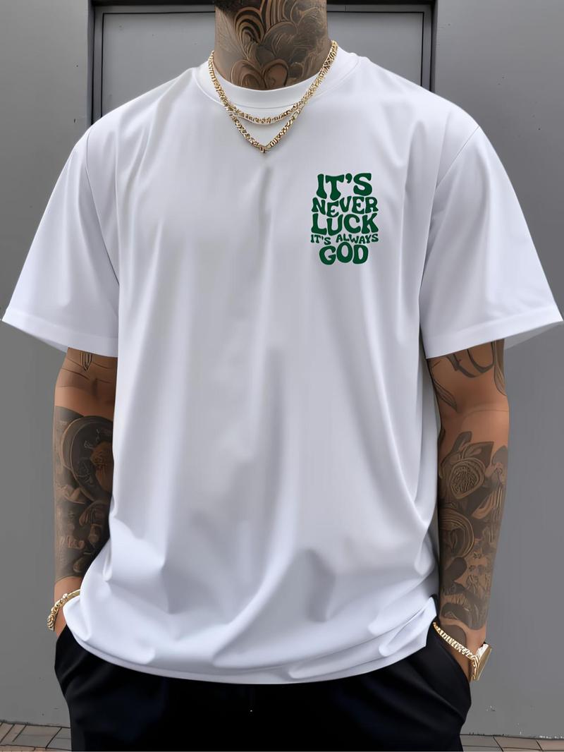 Product Introduction of Men's Letter Print Round Neck Tee, Regular Fit Casual Short Sleeve T-shirt for Summer, Men's Top for Daily Wear 2