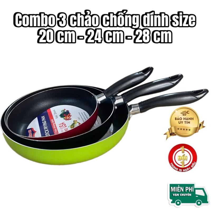 Combo 3 chiếc chảo chống dính size 20cm - 24cm - 28cm ( Không dùng cho bếp từ )