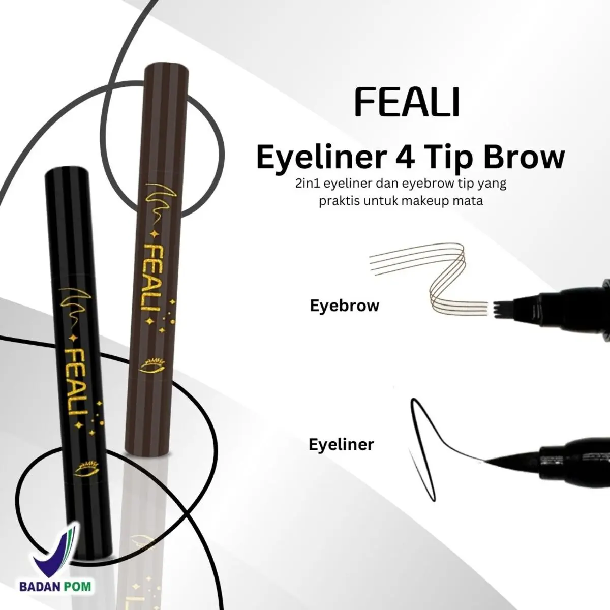 [BPOM] - [BPOM] FEALI 2in1 Eyeliner Eyebrow 4 Tip brow Contouring Waterproof Long Lasting Anti Luntur Brown Wajah Black Wanita