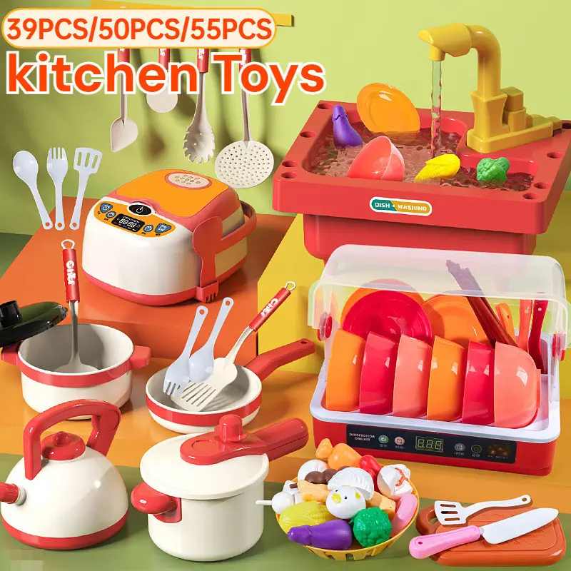 Set Mainan Dapur, untuk Kanak-kanak, Berpura-pura Bermain Dapur Rumah, Memasak dan Memotong Bayi, Seronok Makan Pinggan Simulasi Cooking latihan & pemerhatian memori 4-6 tahun