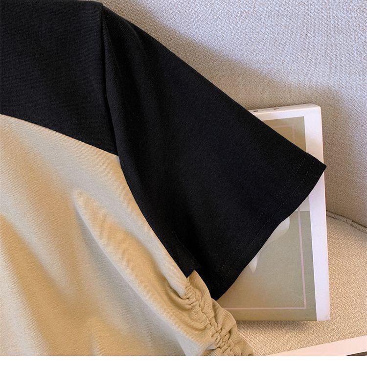 Product Introduction of Plus Size Irregular Letter Shoulder Short-Sleeved T-shirt Women's Summer New Belly Covering Short Top 4